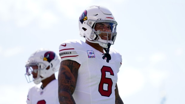  Arizona Cardinals running back James Conner (6) stands on the field before the start of the game against the San Francisco 49ers at Levi's Stadium. Mandatory Credit: Cary Edmondson-USA TODAY Sports